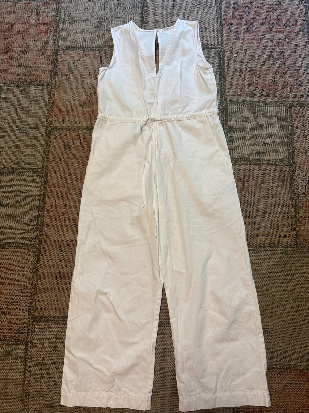 Ali Golden Slit-Back Jumper Ivory Pima Cotton Wide Leg Jumpsuit M